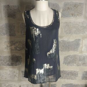 Goldleaf sz L soft black beaded sequined tank top shimmery